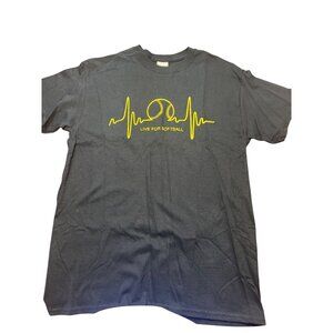 Live For Softball Heartbeat Graphic T Shirt Black Gildan Ultra Cotton Size M